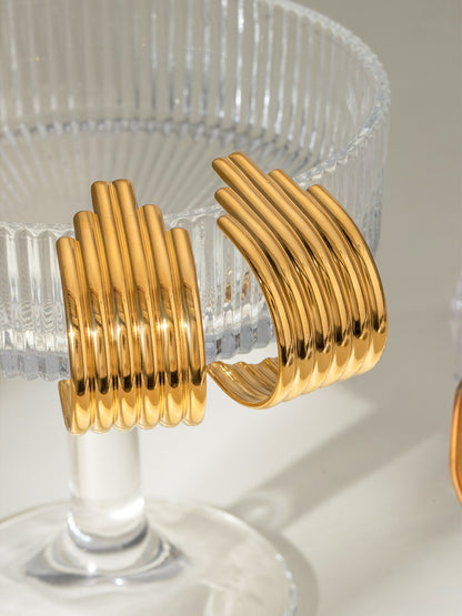 18K Gold-Plated Stainless Steel Ribbed Earrings