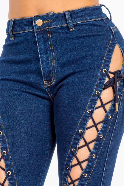 High Rise Lace Up Jeans