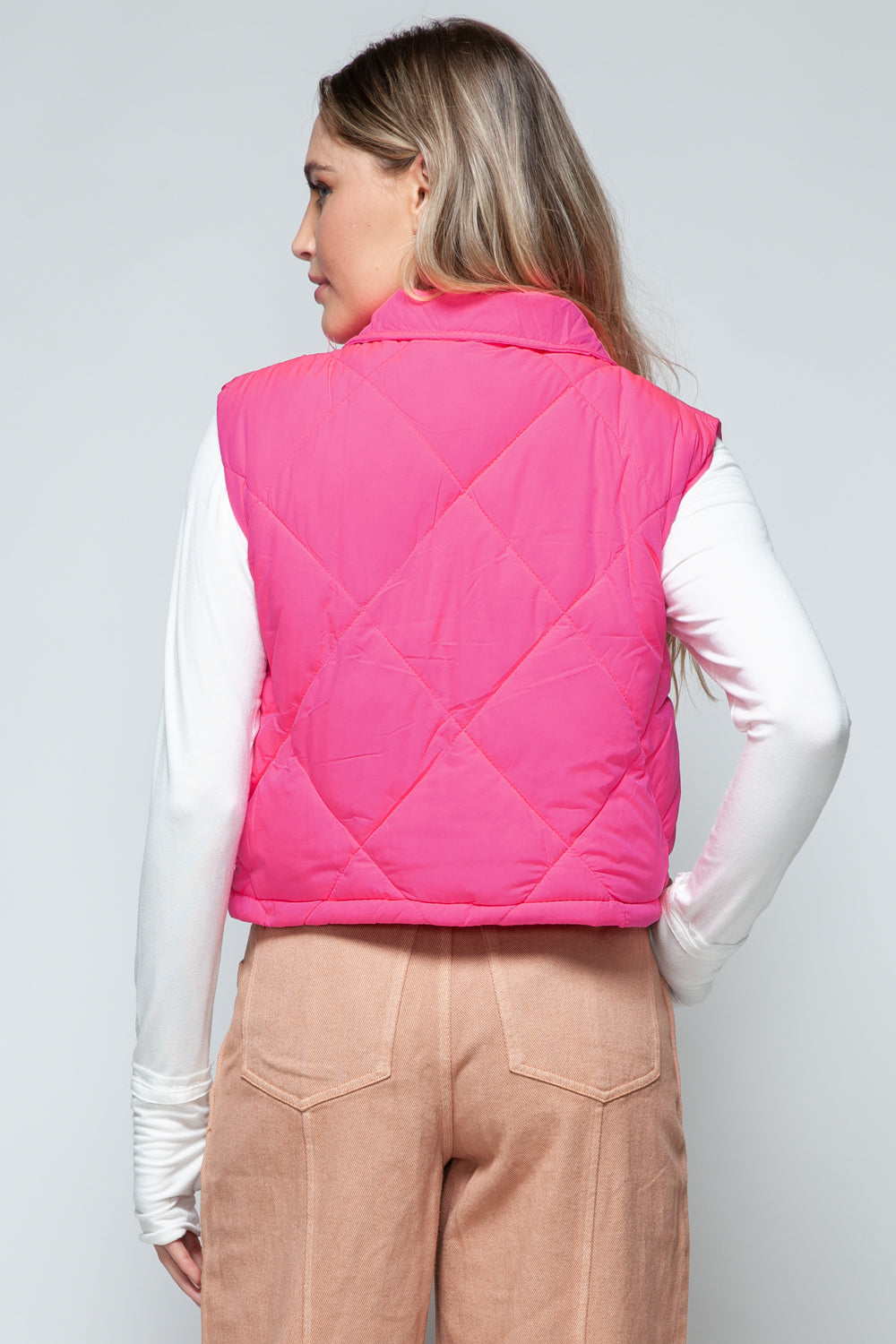 Snap Down Quilted Crop Vest