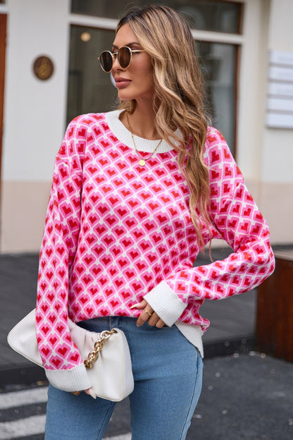 Contrast Round Neck Dropped Shoulder Sweater