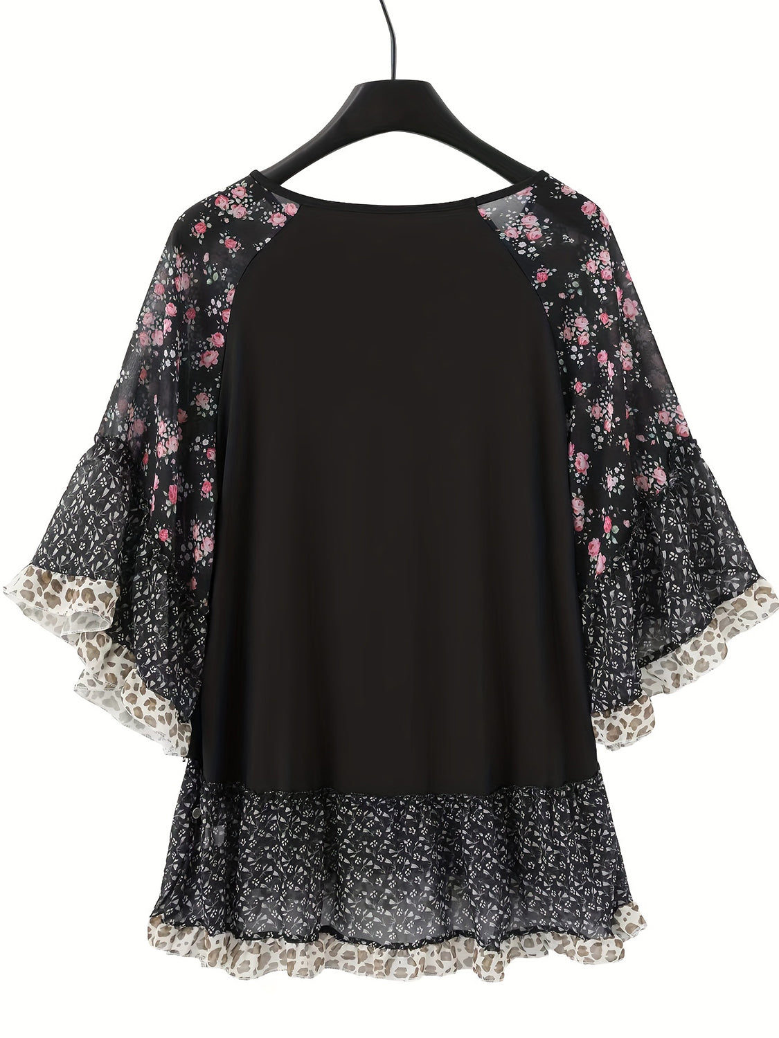 Frill Printed Round Neck Half Sleeve Blouse