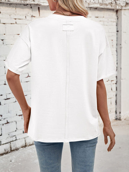Exposed Seam Round Neck Half Sleeve T-Shirt