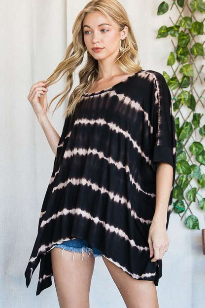 STRIPED TIE DYE ROUND NECK TUNIC