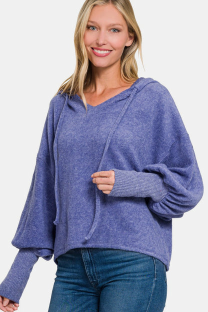 Brushed Hacci Drop Shoulder Cropped Hoodie