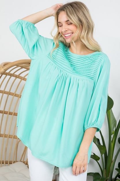 PLUS SOLID PINTUCK TUNIC BLOUSES