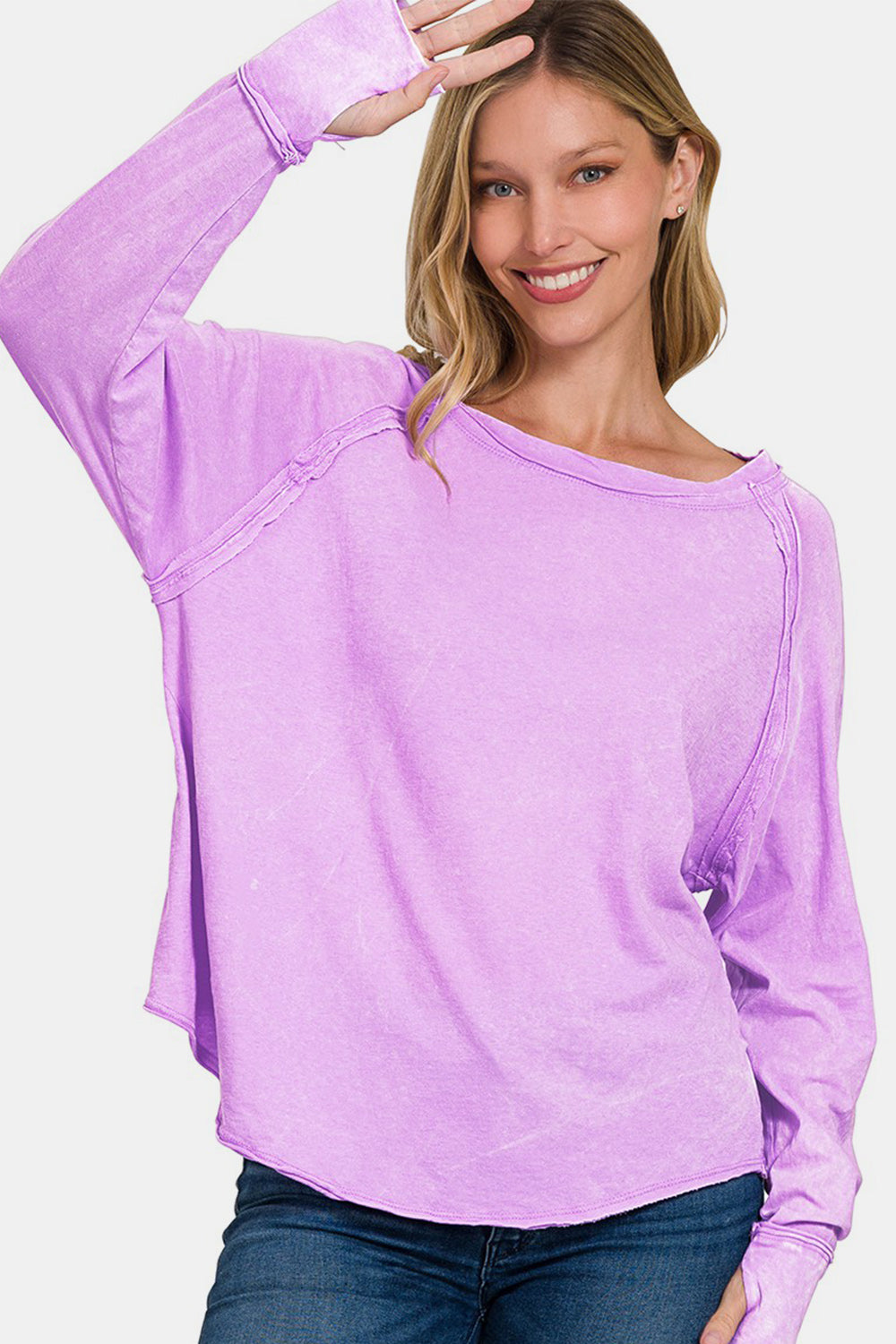 Round Neck Thumbhole Long Sleeve T-Shirt