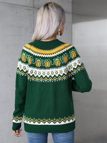 Geometric Round Neck Long Sleeve Sweater