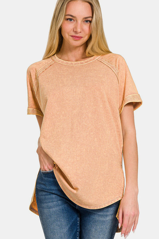 Heathered Round Neck Short Sleeve Top