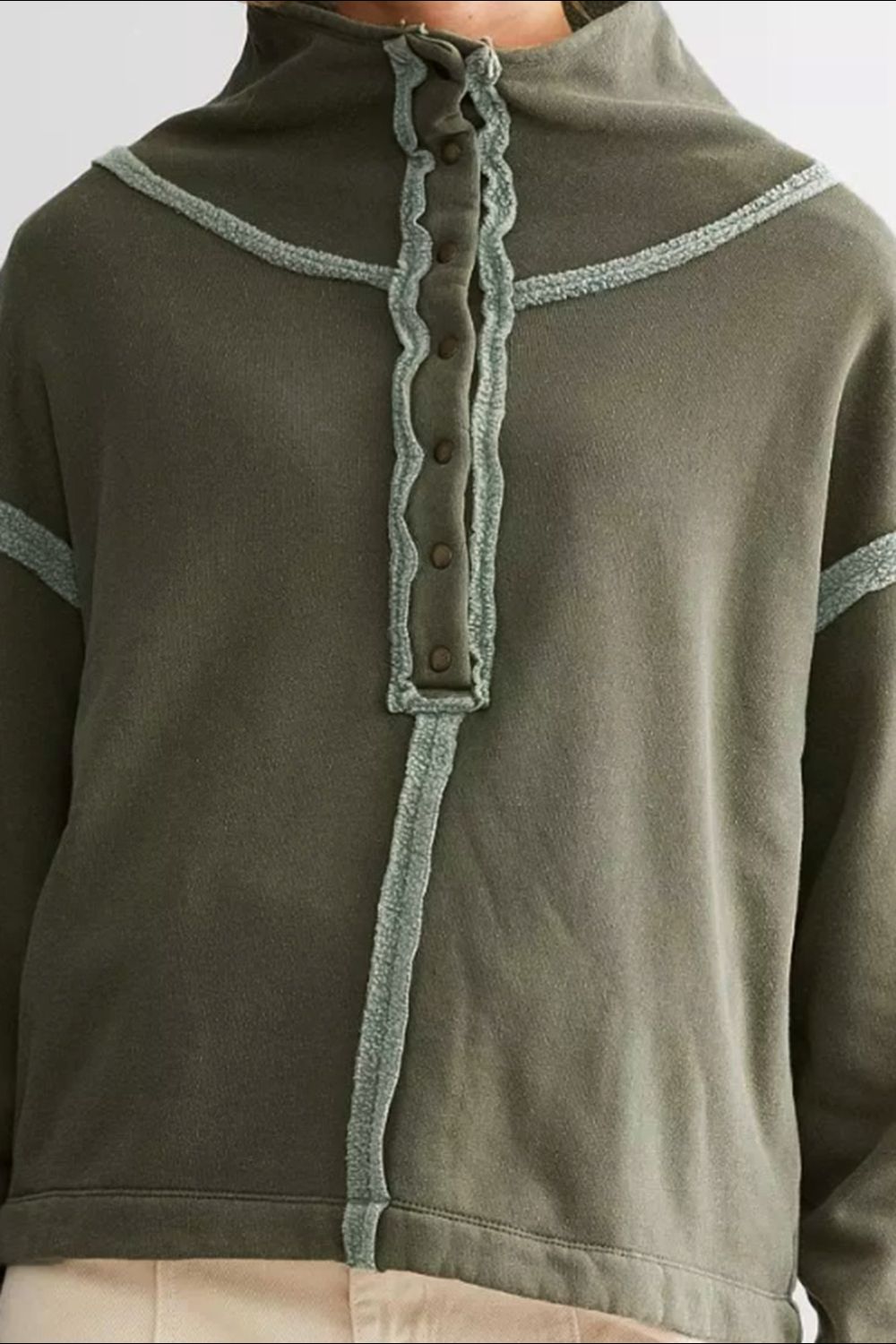 Exposed Seam Half Snap Long Sleeve Sweatshirt