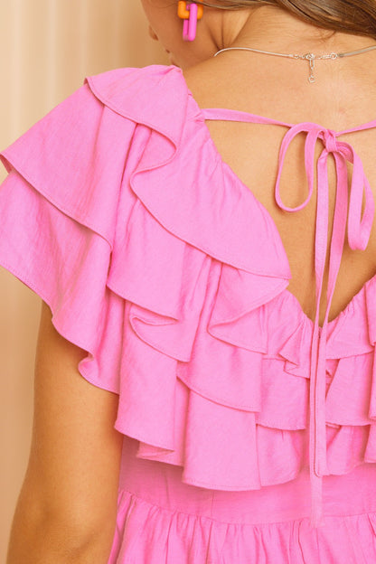 Ruffled Layered Tie Back Romper