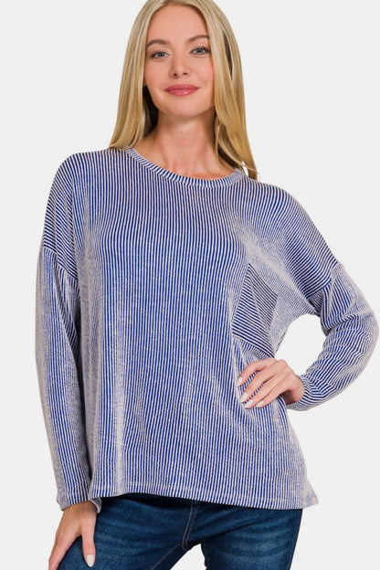 Ribbed Striped Long Sleeve T-Shirt