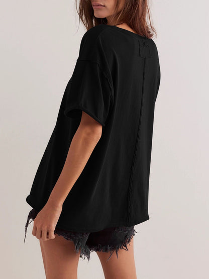 Exposed Seam Round Neck Half Sleeve T-Shirt