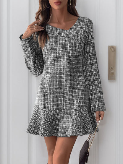 Asymmetric Long Sleeve Mini Dress