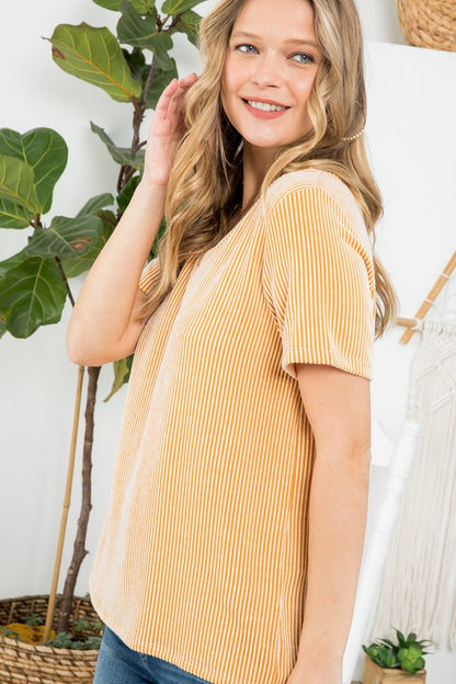 TWO TONE SLUB RIB STRIPE TOP