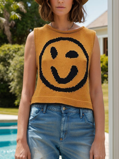 Smiley Round Neck Sweater Vest