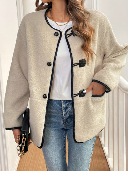 Contrast Trim Drop Shoulder Plush Coat