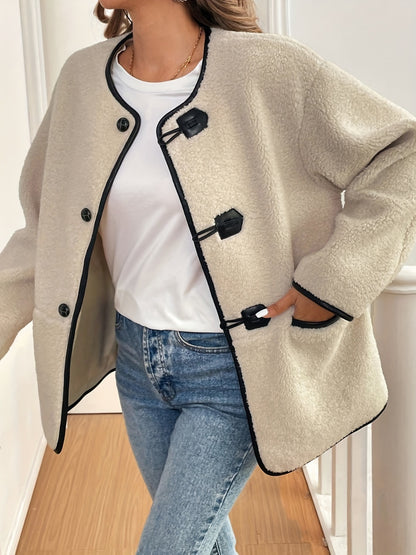 Contrast Trim Drop Shoulder Plush Coat