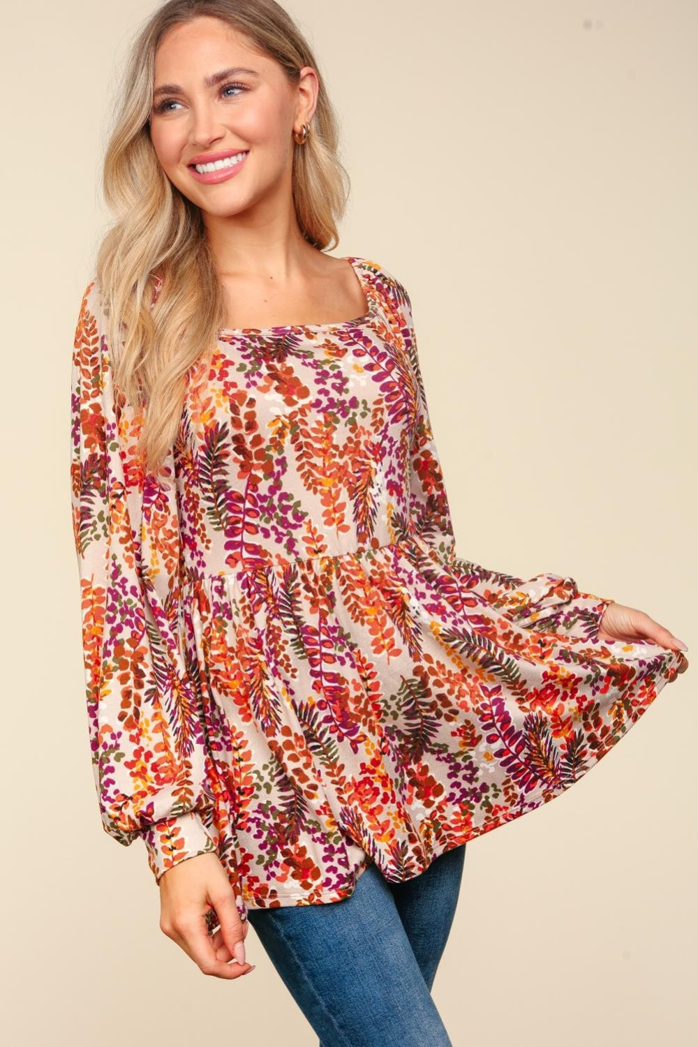 Peplum Floral Square Neck Blouse