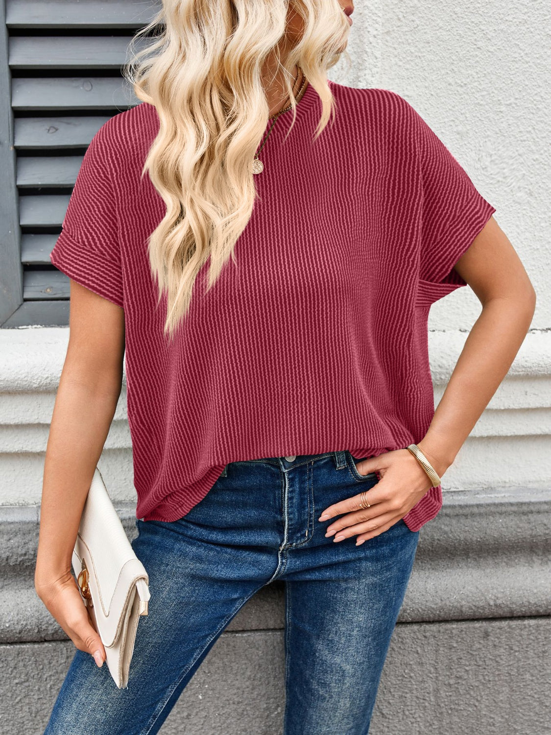 Round Neck Short Sleeve Rib T-Shirt