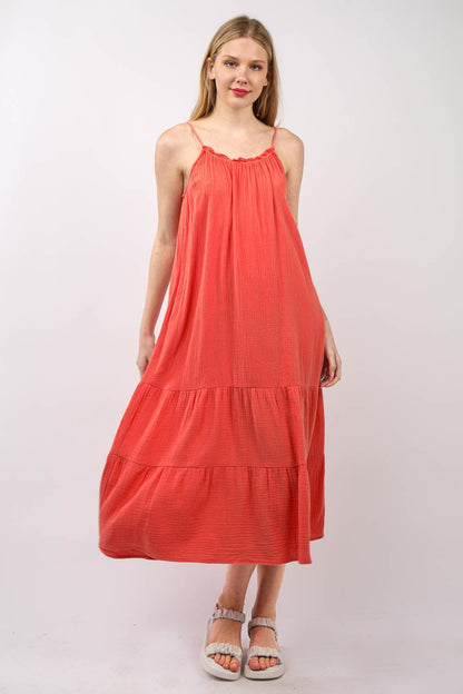 Ruffled A-Line Midi Cami Dress