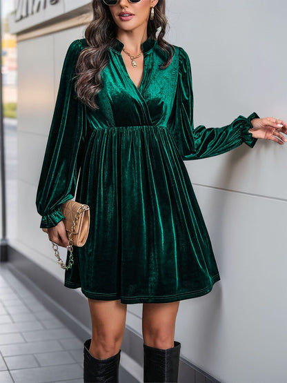 Ruched Surplice Long Sleeve Mini Dress