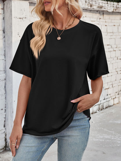 Exposed Seam Round Neck Half Sleeve T-Shirt