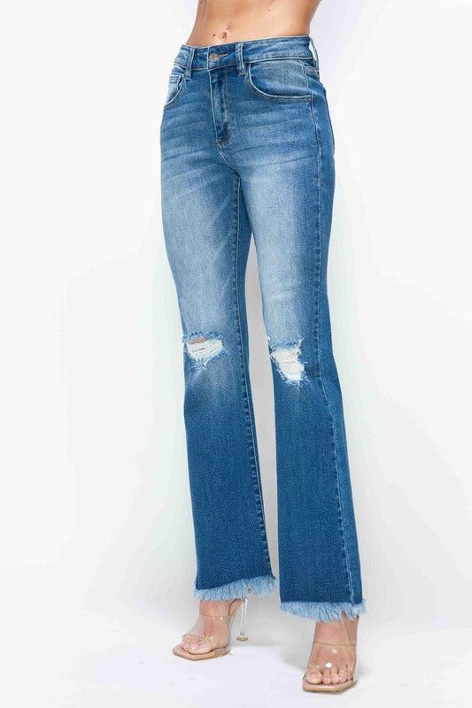 bytos Hem Distressed High Rise Bootcut Jeans