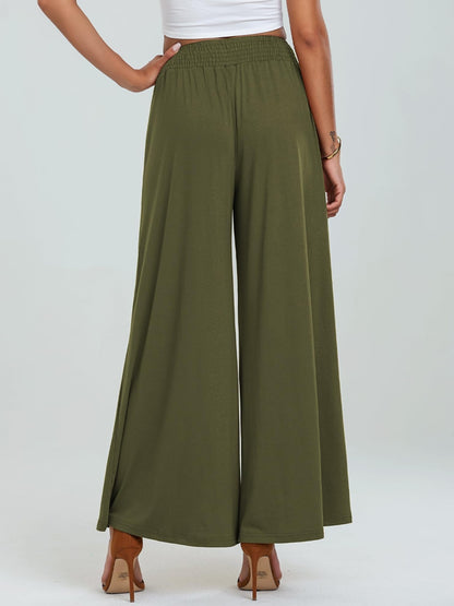 Pocketed Elastic Waist Wide Leg Pants