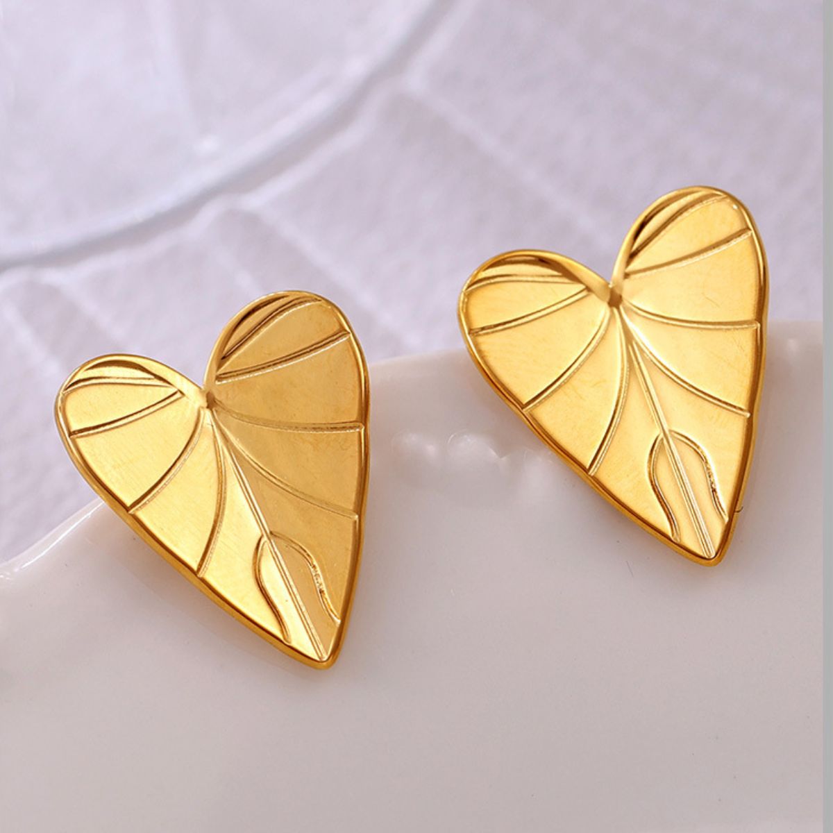 Stainless Steel Heart Leaf Stud Earrings