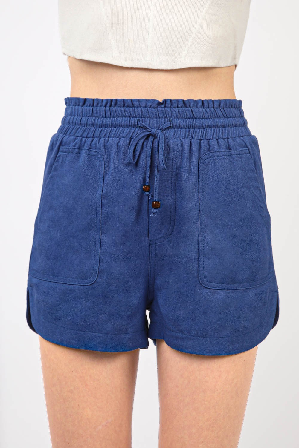 Drawstring Elastic Waist Linen Shorts