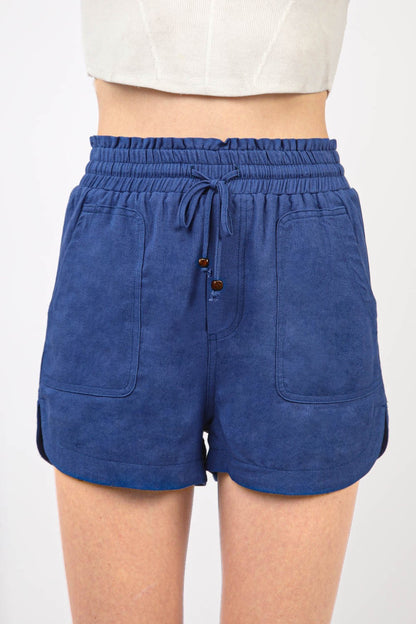 Drawstring Elastic Waist Linen Shorts