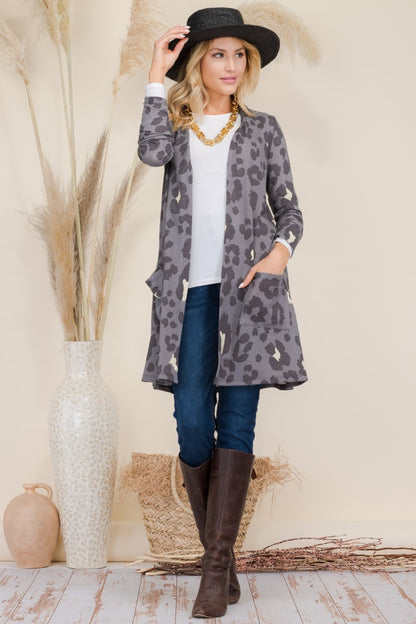 Leopard Open Front Contrast Cardigan