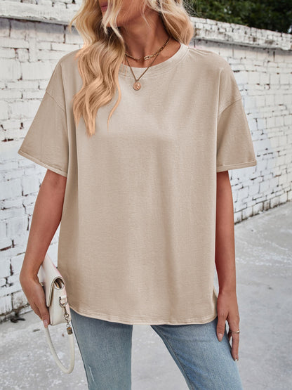 Exposed Seam Round Neck Half Sleeve T-Shirt