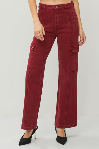 RISEN High Rise Wide Leg Cargo Jeans