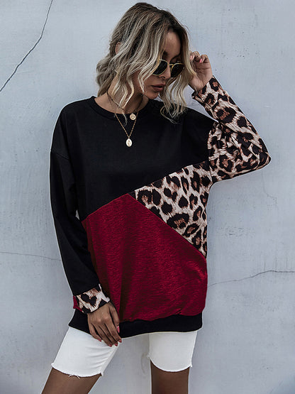 Leopard Contrast Long Sleeve Sweatshirt