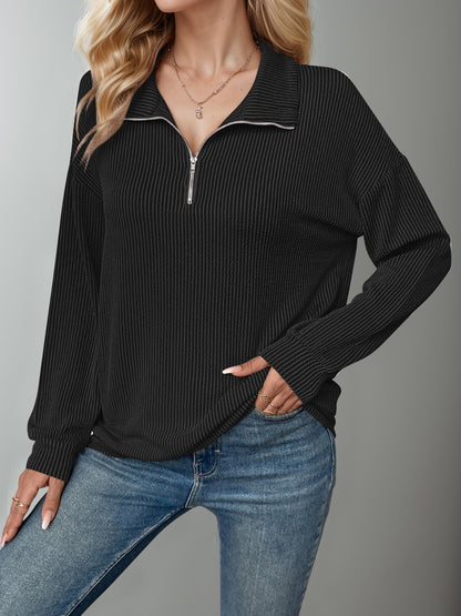 Striped Half Zip Long Sleeve T-Shirt