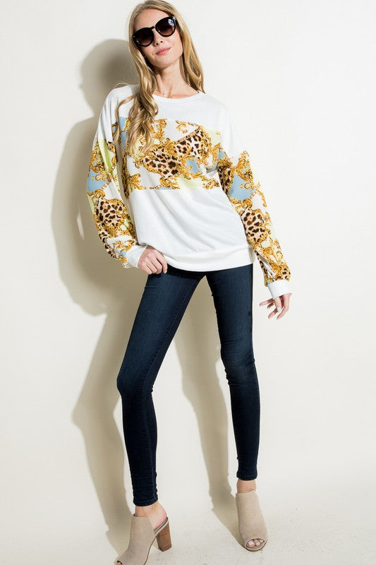 PLUS CHAIN PRINT MIX SWEATSHIRT TOP