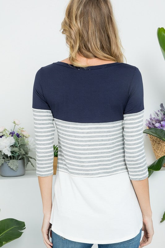 PLUS SOLID STRIPE COLORBLOCK TOP