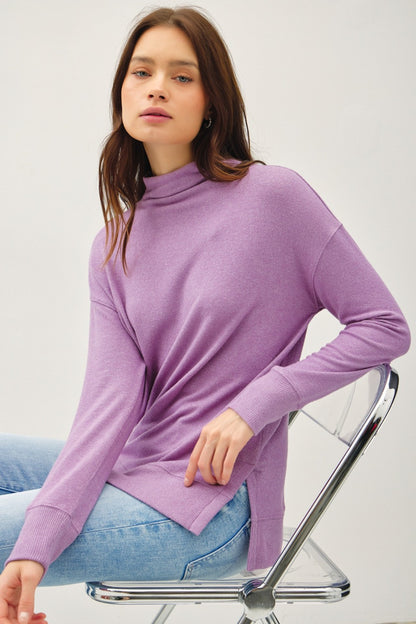 Side Slit Mock Neck Long Sleeve Tunic Top