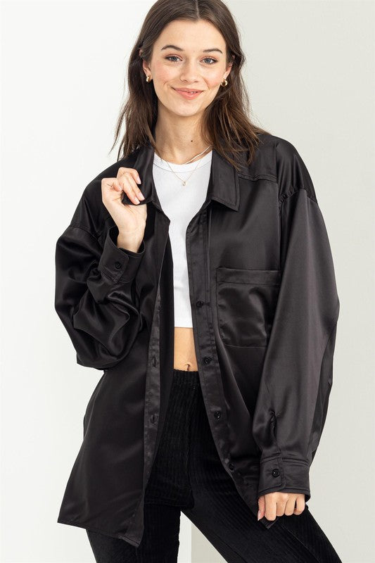 COMPLETELY CHARMED OVERSIZED SATIN SHIRT