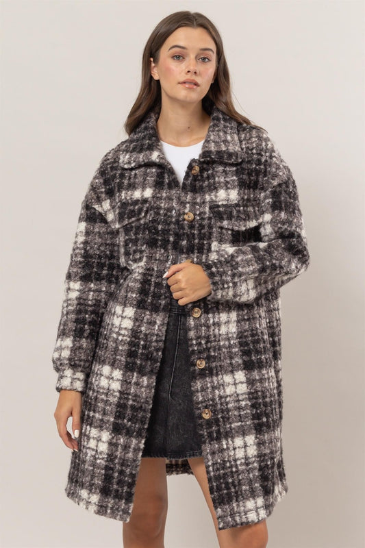 Plaid Button Down Longline Shacket