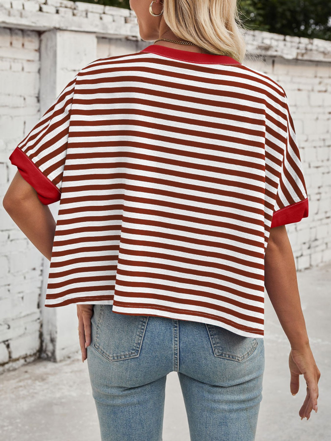 Striped Round Neck Short Sleeve T-Shirt