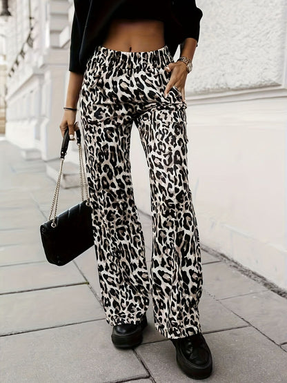 Animal Print Elastic Waist Pants