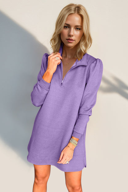 Textured Quarter Zip Long Sleeve Dress