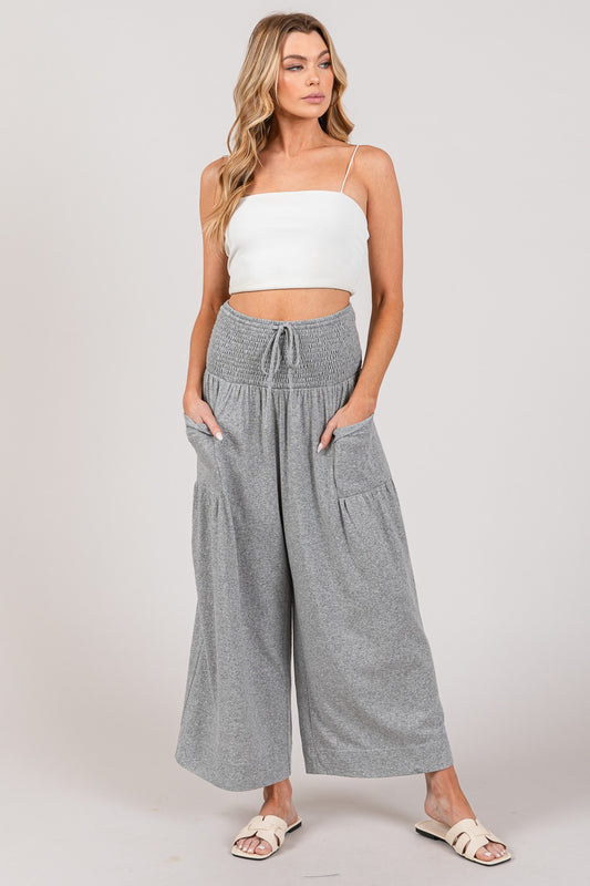 Drawstring Smocked High Waist Pants