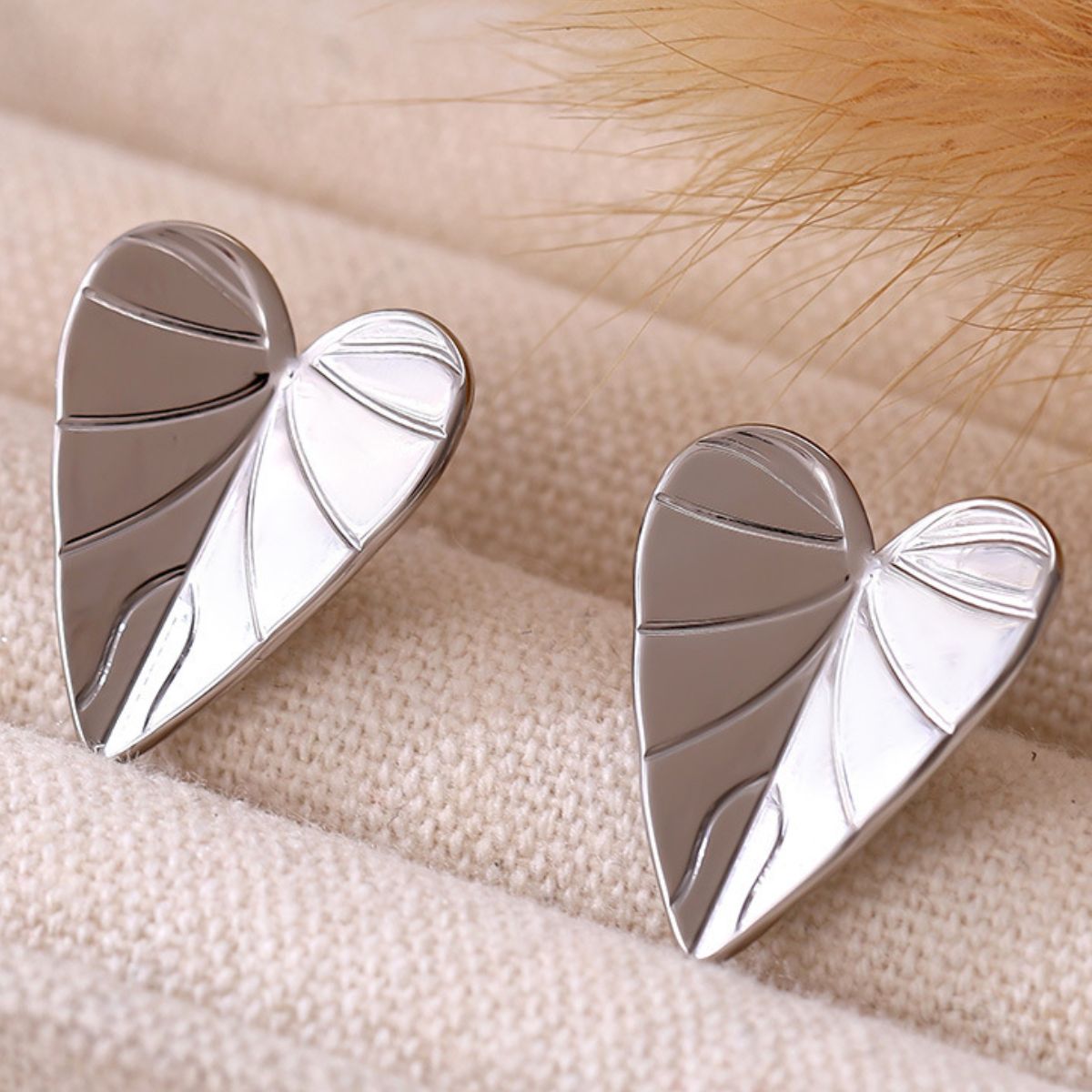 Stainless Steel Heart Leaf Stud Earrings