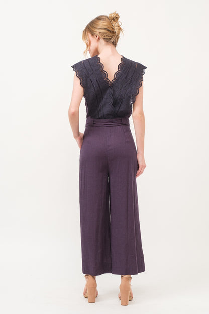 Laced Surplice Tie Waist Jumpsuit