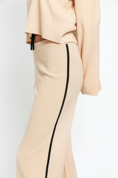 Contrast Trim High Waist Wide Leg Sweater Pants