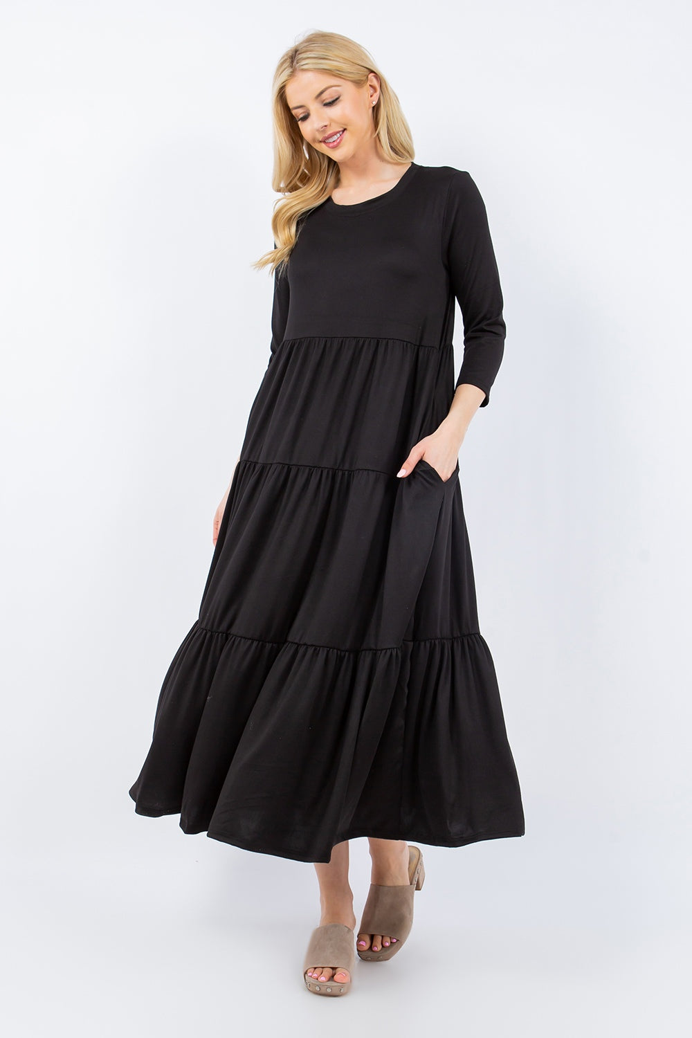 Tiered Midi Dress with Pockets