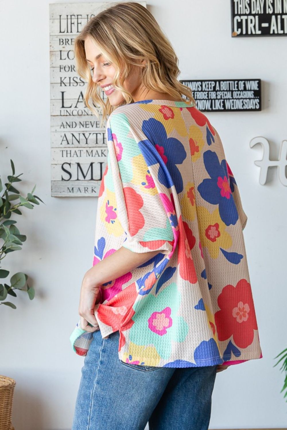 Floral Waffle Oversize T-Shirt